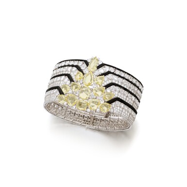 View full screen - View 1 of Lot 559. Unique Onyx, Coloured Diamond and Diamond 'Polyphonie' Bangle.