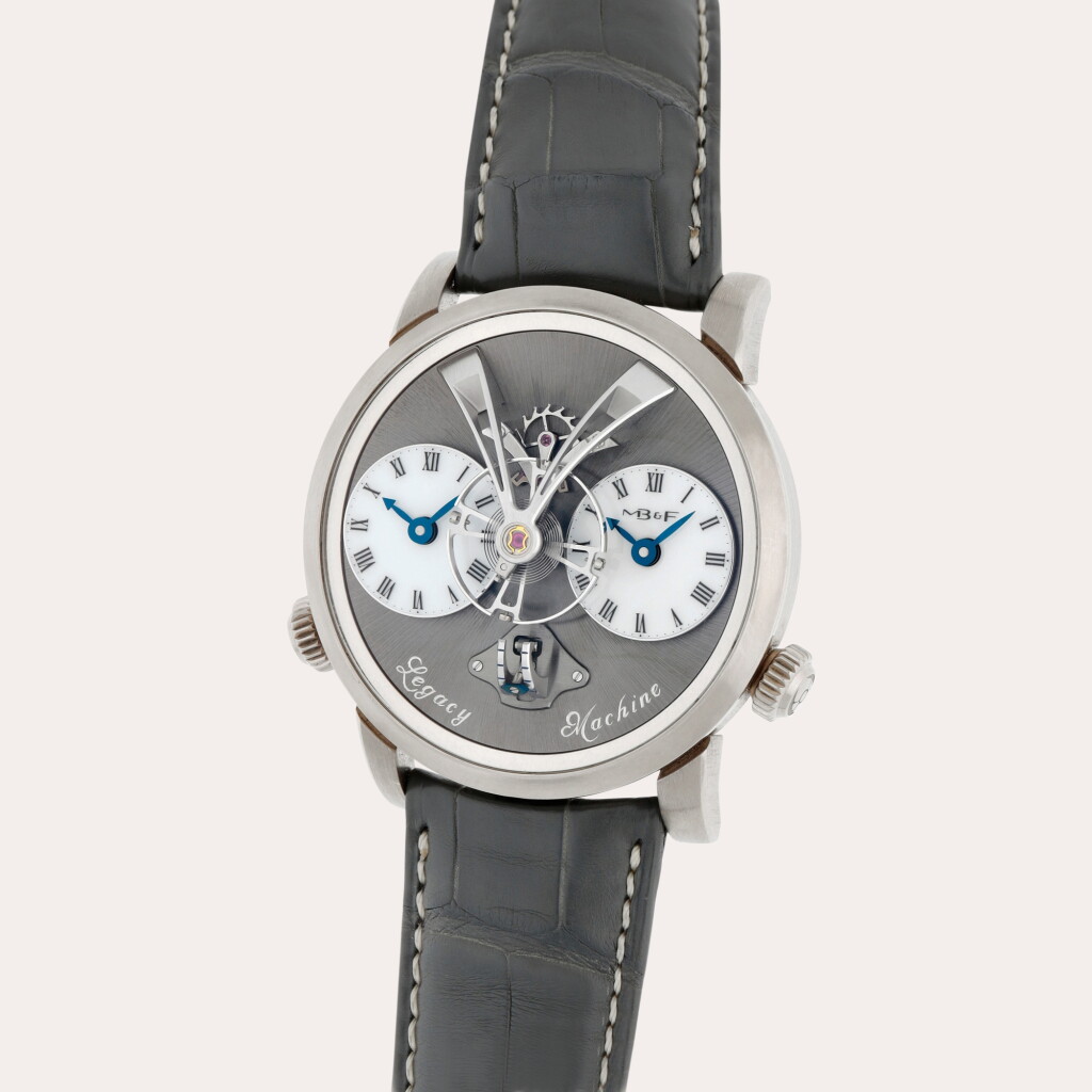 View full screen - View 1 of Lot 84. Legacy Machine No.1, Reference 01.WL.W | A white gold dual time zone wristwatch with vertical power reserve and flying balance wheel | Circa 2012.