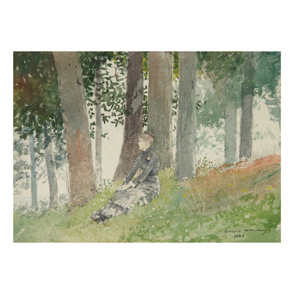 View full screen - View 1 of Lot 63. WINSLOW HOMER | GIRL SEATED IN A GROVE.