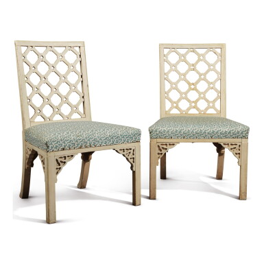 View full screen - View 1 of Lot 745. A PAIR OF WHITE PAINTED NEO-GOTHIC STYLE SIDE CHAIRS, LATE 19TH/EARLY 20TH CENTURY.