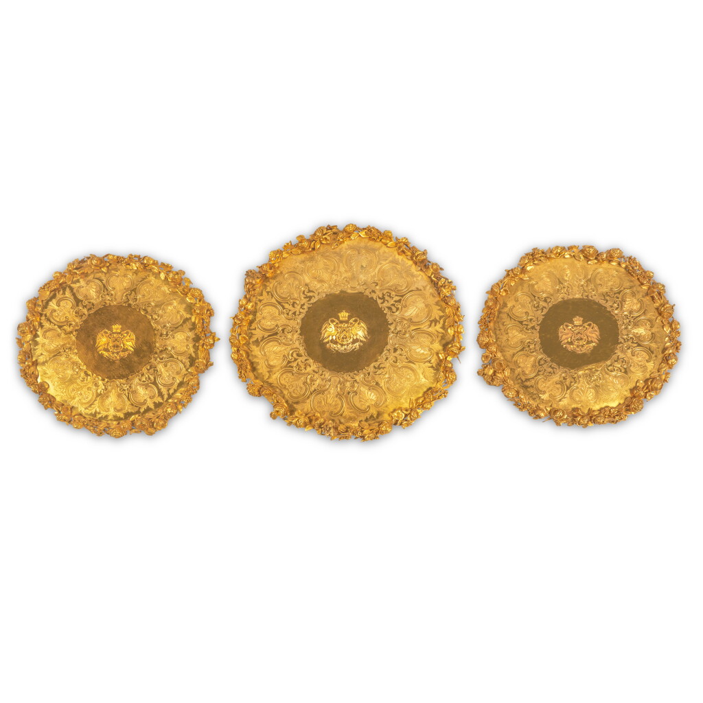 View full screen - View 1 of Lot 138. A Set of Three George George IV Gilt-Bronze Salvers, Circa 1825.