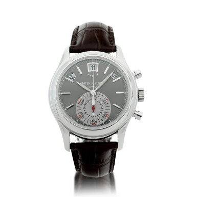 View full screen - View 1 of Lot 164. REFERENCE 5960P-001 A PLATINUM AUTOMATIC ANNUAL CALENDAR FLY-BACK CHRONOGRAPH WRISTWATCH WITH DAY/NIGHT INDICATION, CIRCA 2010.
