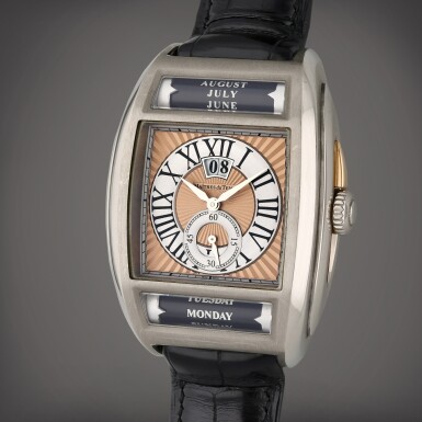 View full screen - View 1 of Lot 138. Reference C2T.05.21.151 Chapter Two | A white and pink gold triple calendar wristwatch with day and digital date display, Made in collaboration with Daniel Roth, Roger Dubuis and Peter Speake-Marin, Circa 2011.