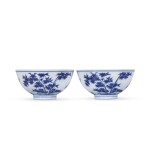 A fine pair of blue and white 'three friends of winter' bowls, Seal marks and period of Jiaqing