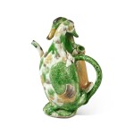 A Chinese Sancai-Glazed Biscuit 'Double Duck' Ewer, Qing Dynasty, Kangxi Period