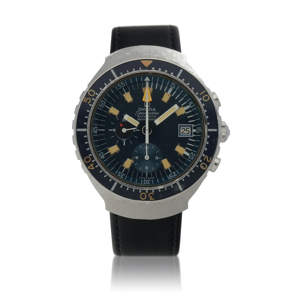 全螢幕檢視 - 查看29'Big Blue' Seamaster, Ref. 176.004 Stainless steel chronograph wristwatch with date Circa 1970的1