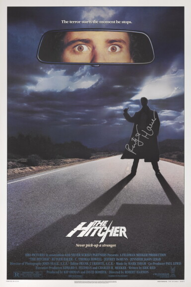 View full screen - View 1 of Lot 66. THE HITCHER (1986) POSTER, US, SIGNED BY RUTGER HAUER.