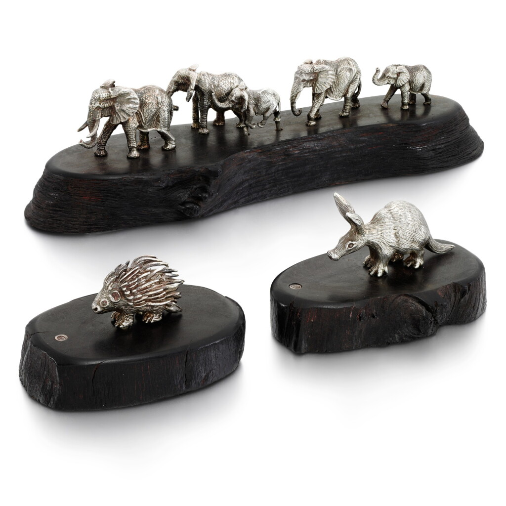 View full screen - View 1 of Lot 65. Patrick Mavros | Three silver and wood animal sculptures.