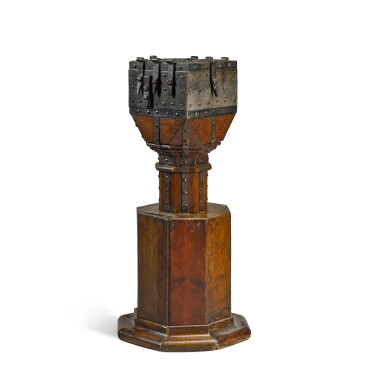 View full screen - View 1 of Lot 139. A Victorian antiquarian iron and oak alms poor box, third quarter 19th century.
