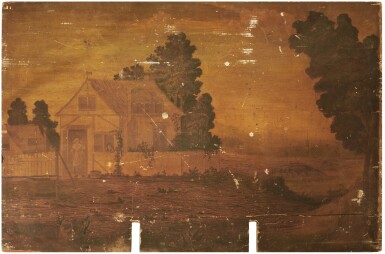 View full screen - View 1 of Lot 1543. Pictorial Paint-Decorated Fireboard, Samuel Bartol (1764-1835), Marblehead, Massachusetts, Dated 1799.