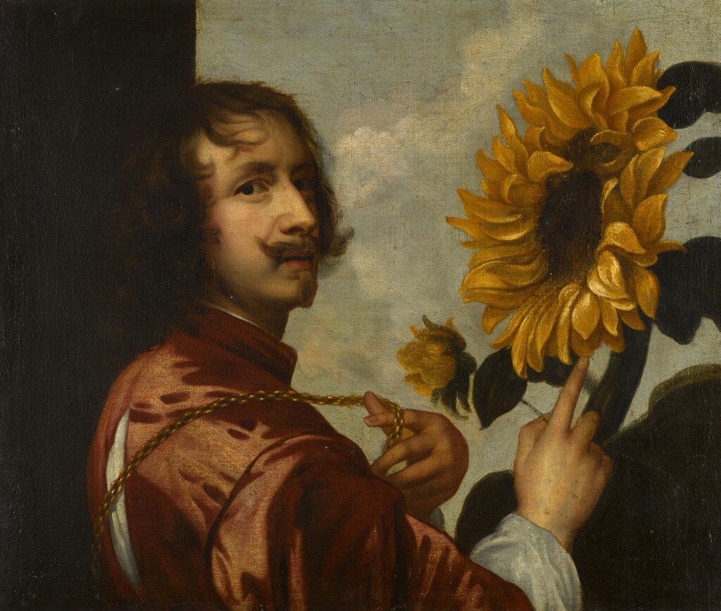 View full screen - View 1 of Lot 64. Self portrait with a sunflower.