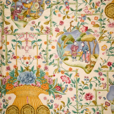 View full screen - View 1 of Lot 1576. A group of ‘Chinese’ pattern glazed chintz curtains, and two pelmets, England, 20th century.