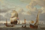 The roads of Enkhuizen on a breezy day, with a man o’war, a ‘boeier’ yacht, a ‘kaag’, a ‘wijdschip’ and other vessels