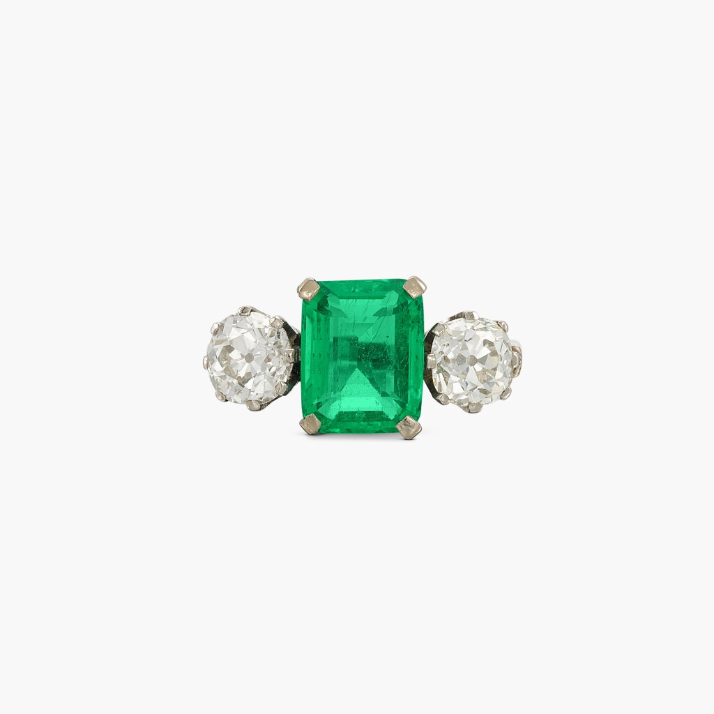 View full screen - View 1 of Lot 14. Emerald and Diamond Ring .