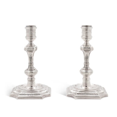 View full screen - View 1 of Lot 28. A Pair Of George II Silver Candlesticks, John White, London, 1734.