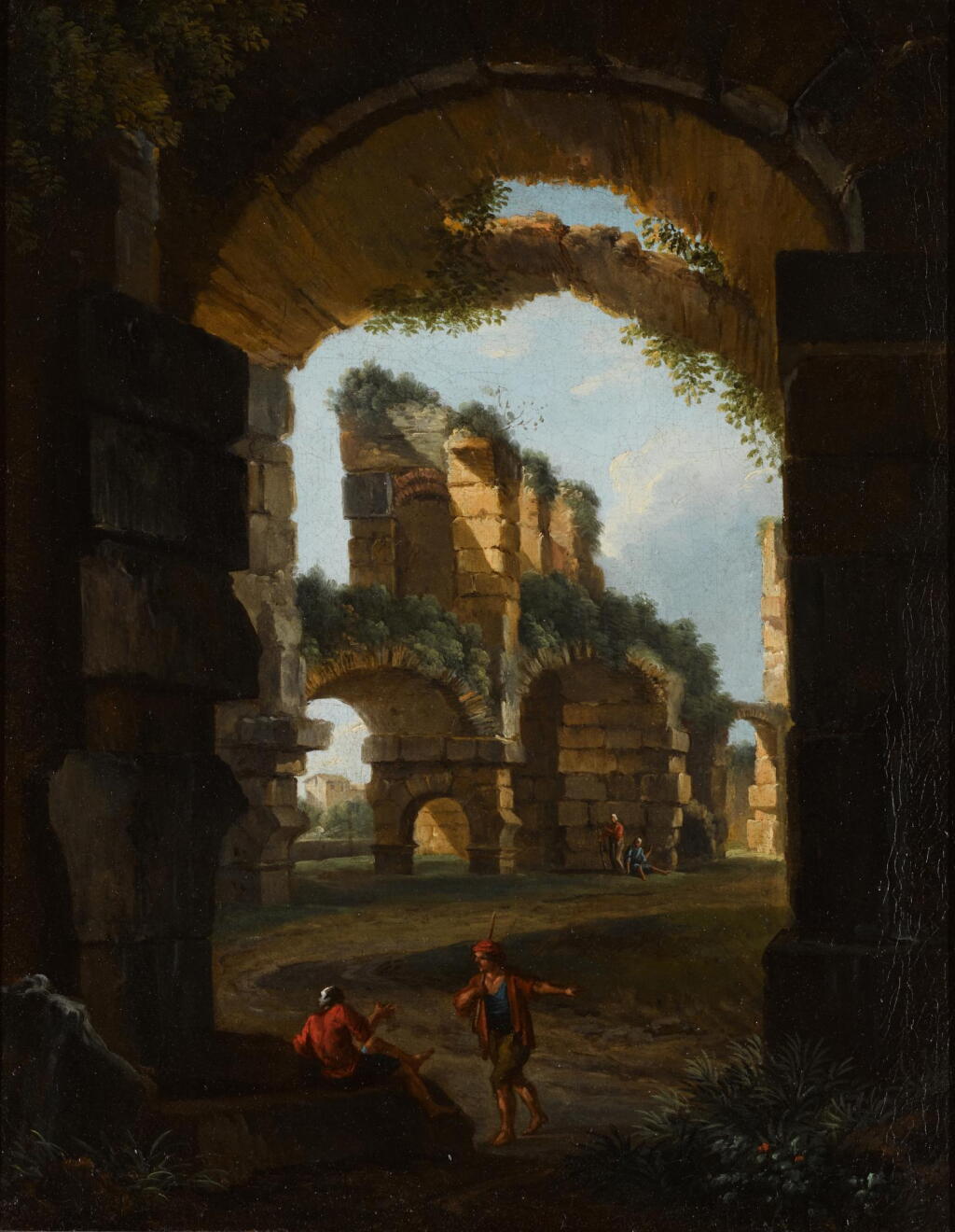 View full screen - View 1 of Lot 11. ROMAN SCHOOL, 17TH CENTURY | A classical landscape with figures by ruins.