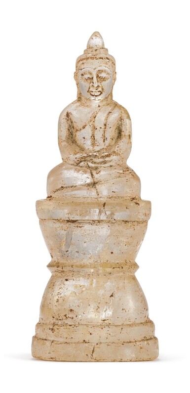 View full screen - View 1 of Lot 6050. A ROCK-CRYSTAL FIGURE OF SEATED BUDDHA AND STAND, AYUTTHAYA, 14TH – 15TH CENTURY | 十四至十五世紀 暹羅阿瑜陀耶水晶菩薩坐像.