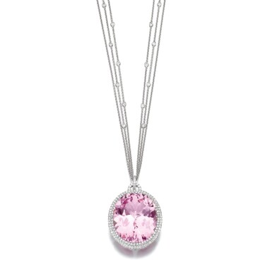 View full screen - View 1 of Lot 164. KUNZITE AND DIAMOND PENDANT NECKLACE.