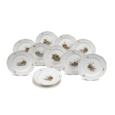 View full screen - View 1 of Lot 31. A Set of Twelve Meissen Fish Plates, Late 19th/Early 20th Century.