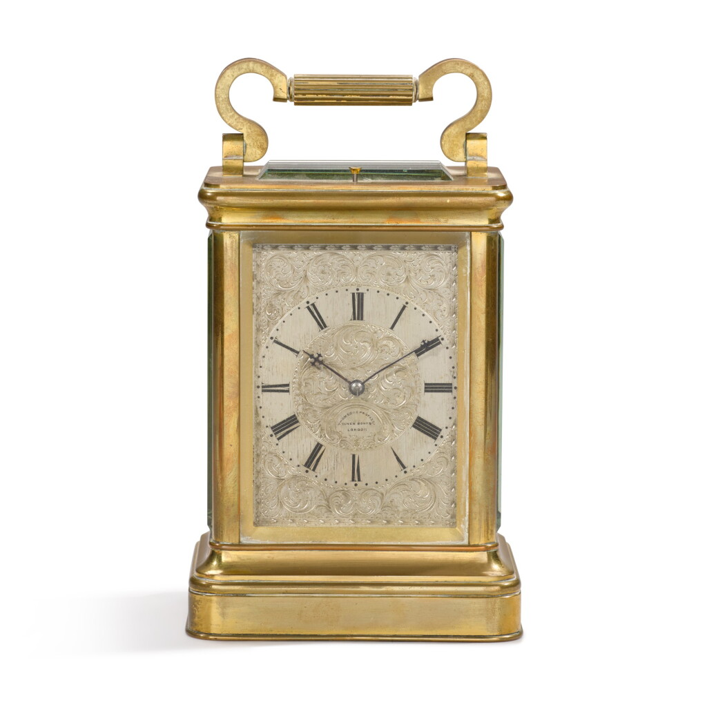 View full screen - View 1 of Lot 93. A Victorian brass repeating carriage clock, Thomson & Profaze, London, circa 1870.