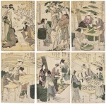 Kitagawa Utamaro (1754-1806) | The complete set of Women Engaged in the Sericulture Industry (Joshoku kaiko tewaza-kusa) | Edo period, late 18th - early 19th century
