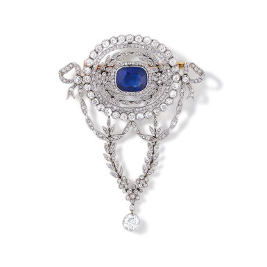 View full screen - View 1 of Lot 234. Broche saphir et diamants | Sapphire and diamond brooch .