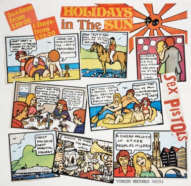 View full screen - View 1 of Lot 40. Jamie Reid | Holidays in the Sun, promotional poster, 14 October 1977.