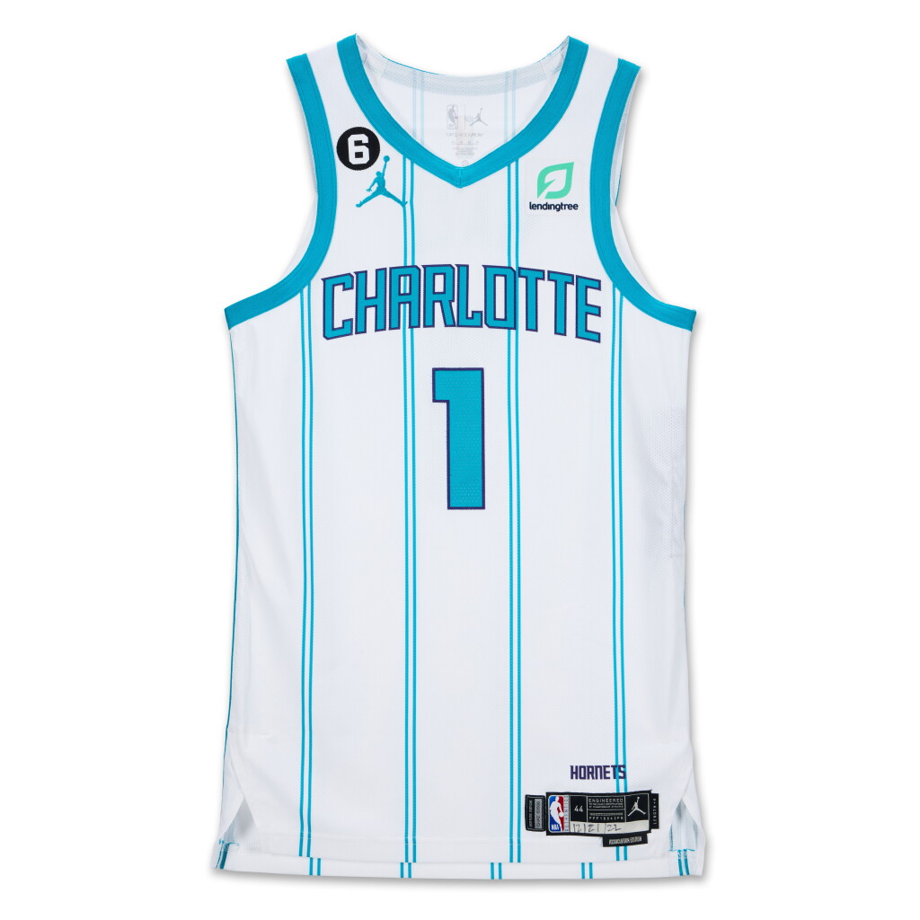 View full screen - View 1 of Lot 52. LaMelo Ball Charlotte Hornets 2022-2023 Game Worn Away Jersey.