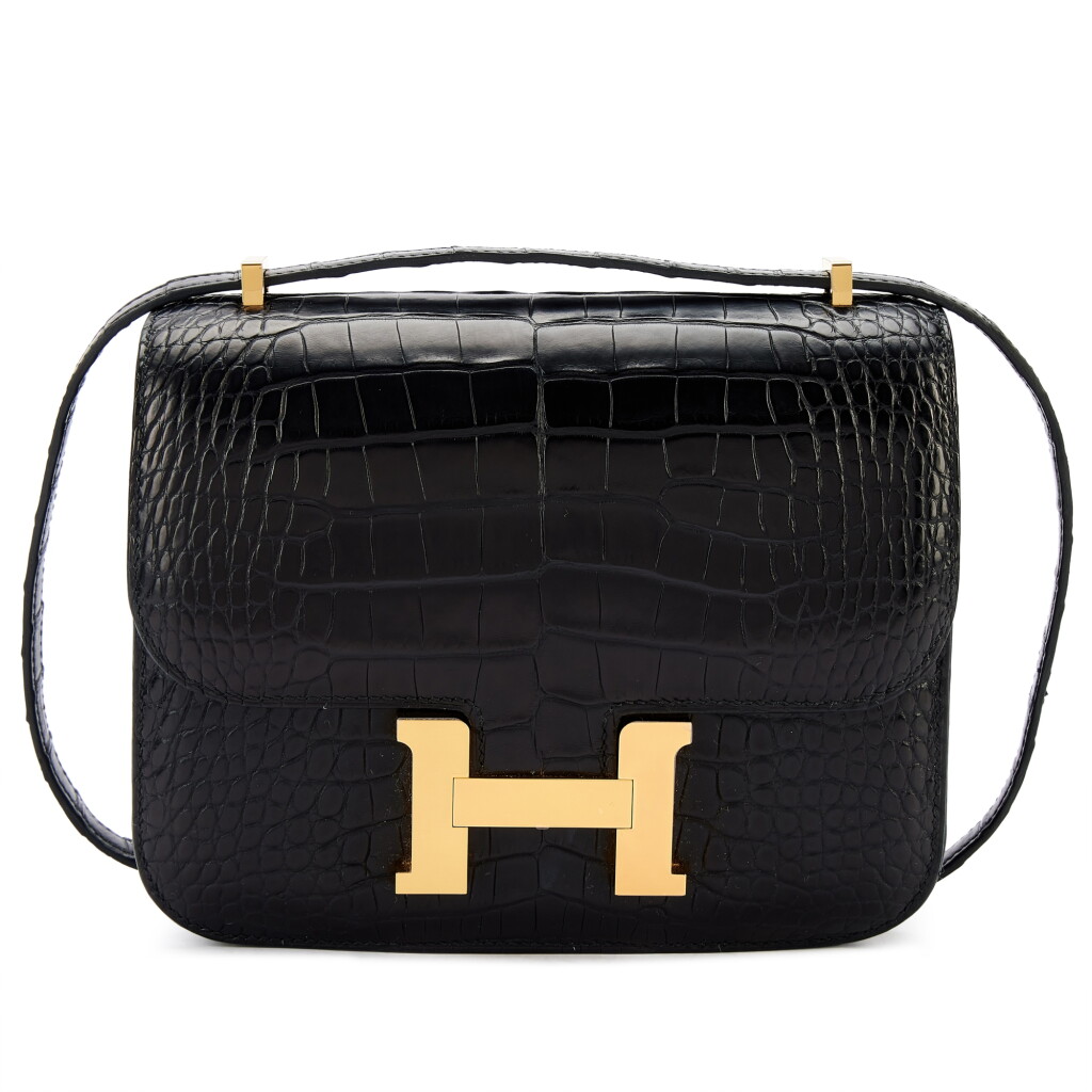 View full screen - View 1 of Lot 9768. Black Matte Mississippiensis Alligator Mini Constance 18 Gold Hardware, 2021.