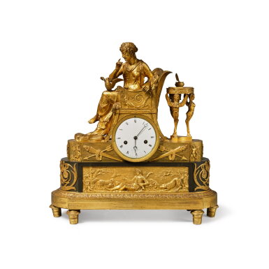 View full screen - View 1 of Lot 367. A Directoire Gilt and Patinated Bronze Sculptural Mantel Clock, the case by Claude Galle, Circa 1800.