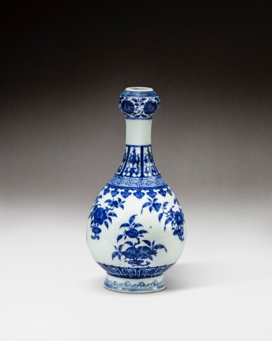 View full screen - View 1 of Lot 157. A blue and white 'lotus' bottle vase, Republican period | 民國 青花纏枝花卉紋賞瓶 .
