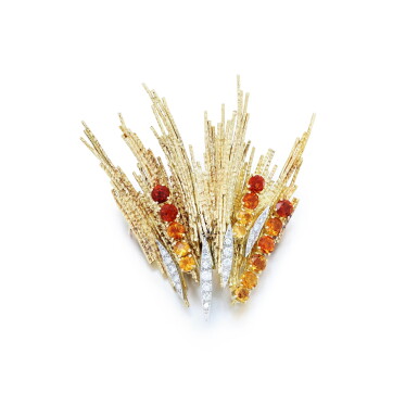 View full screen - View 1 of Lot 120. Broche citrines et diamants | Citrine and diamond brooch.