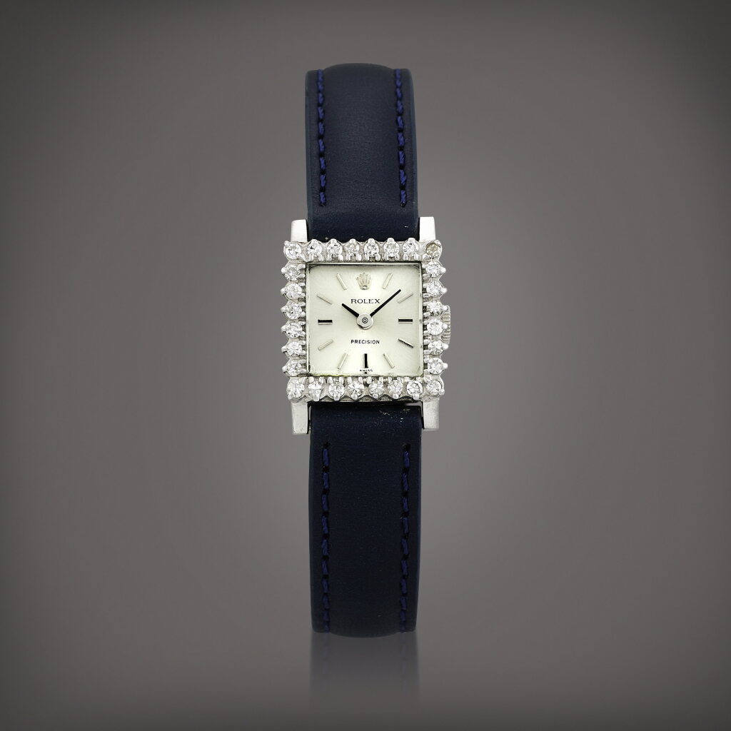 View full screen - View 1 of Lot 981. Precision, Reference 2601 | A white gold and diamond-set wristwatch, Circa 1971 | 勞力士 | Precision 型號2601 | 白金鑲鑽石腕錶,約1971年製.
