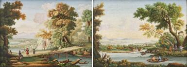 View full screen - View 1 of Lot 123. A pair of micromosaic panels after Claude Lorrain, Rome, circa 1810.