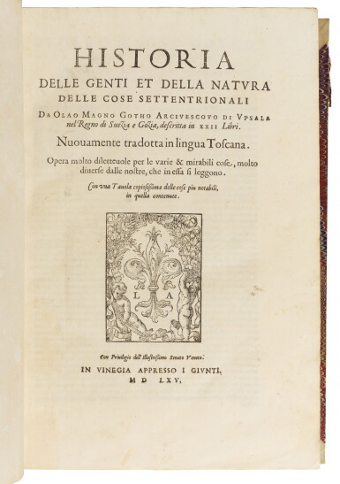 View full screen - View 1 of Lot 151. Magnus, Historia delle genti... settentrionali, Venice, 1565, later half vellum.