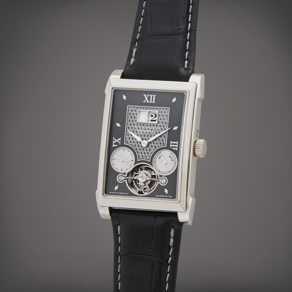 View full screen - View 1 of Lot 93. Reference 703.048F Cabaret Tourbillon Handwerkskunst | A limited edition platinum tourbillon wristwatch with digital date display and power reserve indication, Circa 2021.