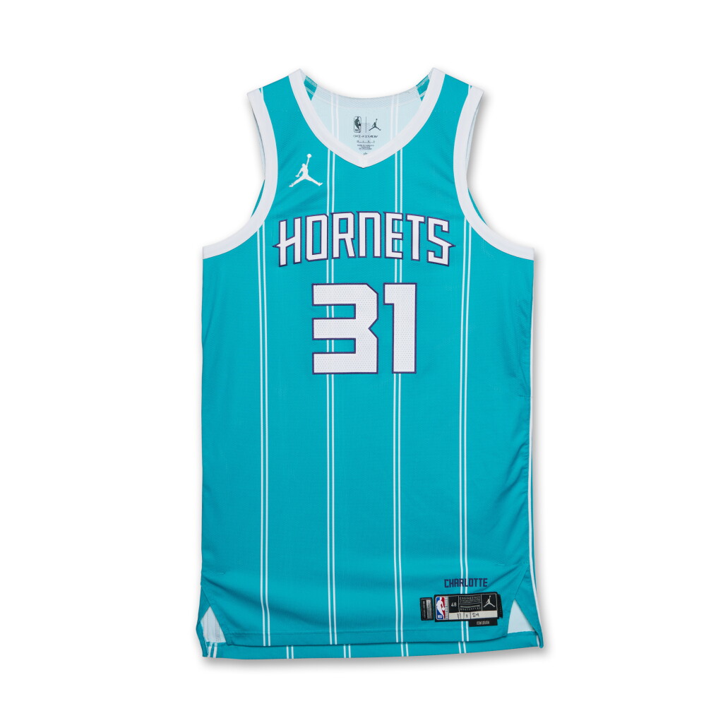 View full screen - View 1 of Lot 183. Tidjane Salaün Charlotte Hornets 2024-2025 Game Worn Icon Edition Jersey | 3rd Career Game.
