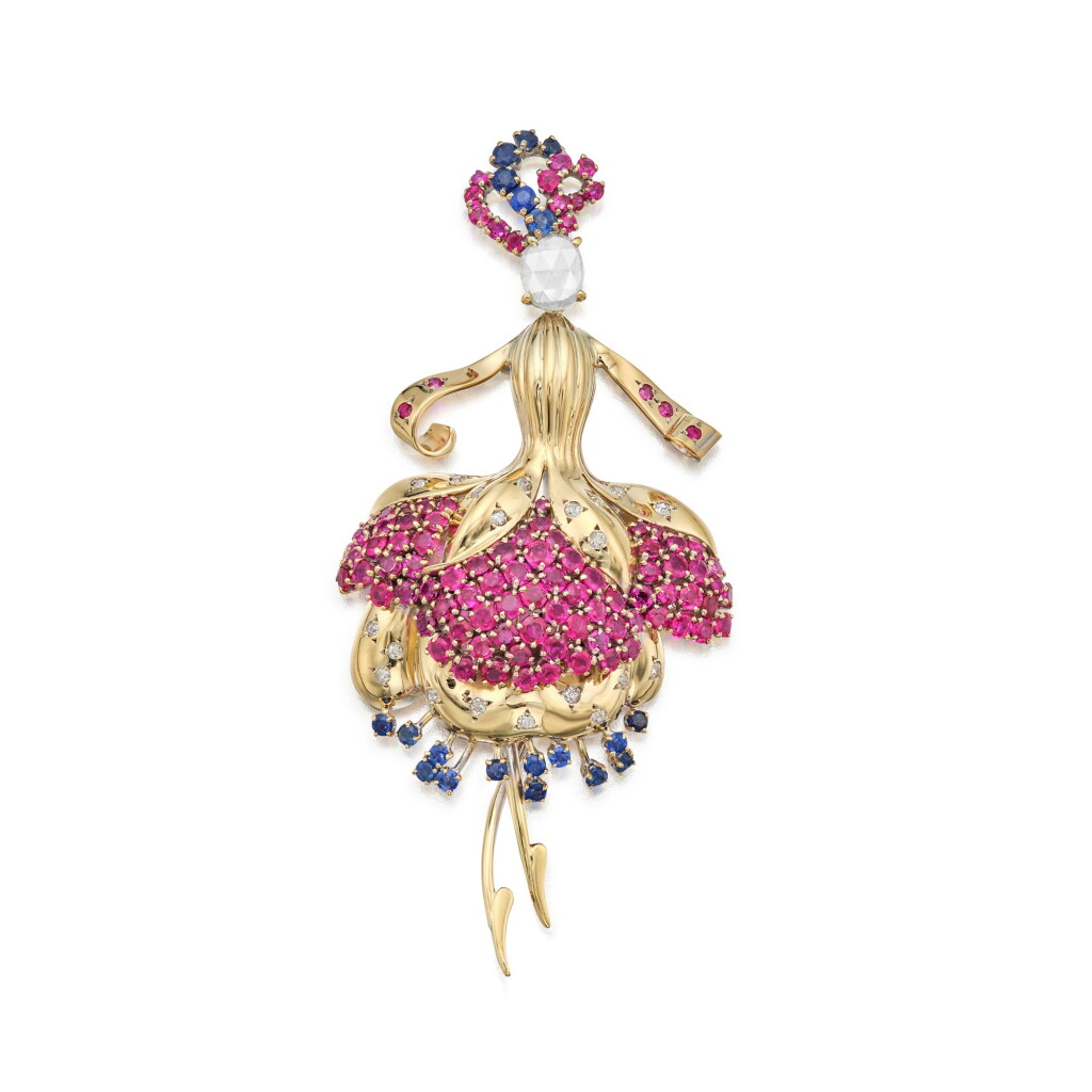 View full screen - View 1 of Lot 514. Ruby, Sapphire and Diamond Clip-Brooch | John Rubel Co. | 紅寶石配藍寶石及鑽石胸針.