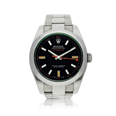 View full screen - View 1 of Lot 100. ROLEX | REFERENCE 116400 MILGAUSS A STAINLESS STEEL AUTOMATIC WRISTWATCH WITH BRACELET, GIFTED BY ROBERT DOWNEY JR, CIRCA 2014.