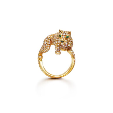 View full screen - View 1 of Lot 2758. 'Panthère' Diamond, Emerald and Onyx Ring | 卡地亞 | 'Panthère' 鑽石 配 祖母綠 及 縞瑪瑙 戒指.