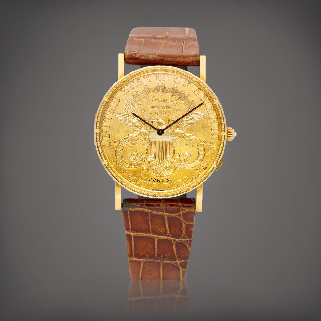 View full screen - View 1 of Lot 8931. 25th Anniversary Corum Gold Coin Watch, Reference 55.567.56 | A limited edition yellow gold coin watch, Circa 1989 | 崑崙 | 25th Anniversary Corum Gold Coin Watch 型號55.567.56 | 限量版黃金金幣錶,約1989年製.