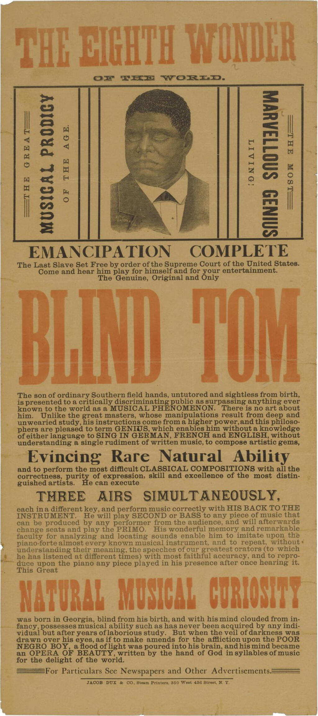 View full screen - View 1 of Lot 78. Blind Tom (Thomas Wiggins) | The Most Marvellous Genius Living!.