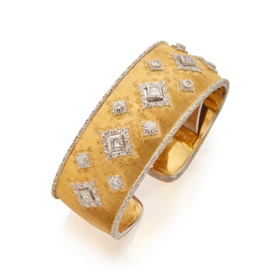 View full screen - View 1 of Lot 12. Buccellati | Gold and Diamond Cuff-Bracelet.