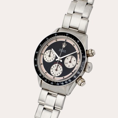 View full screen - View 1 of Lot 129. Daytona ‘Paul Newman’, Reference 6240 | A stainless steel chronograph wristwatch with bracelet | Circa 1967.