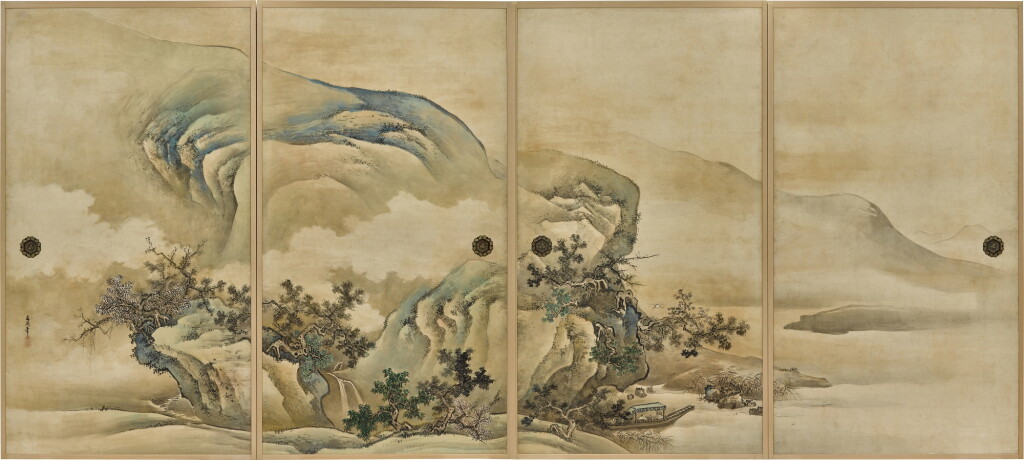 View full screen - View 1 of Lot 2098. Tani Buncho (1763-1841), Latter Ode to the Red Cliff (Go Sekiheki zu), Edo period, 19th century | 谷文晁 後赤壁図襖 江戸時代後期 19世紀前半.