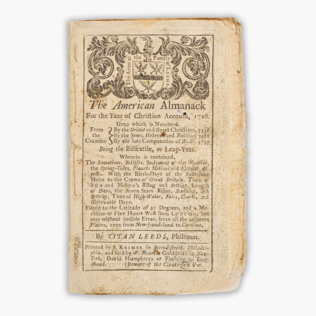 View full screen - View 1 of Lot 3. Titan Leeds | The American Almanack for the Year of Christian Account, 1728.