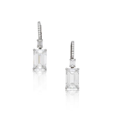 View full screen - View 1 of Lot 3. Pair of Diamond Pendant-Earrings.