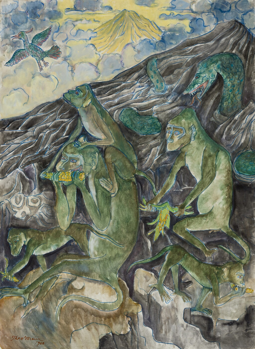 View full screen - View 1 of Lot 284. THEO MEIER 西奧·邁爾 | BALINESE LANDSCAPE WITH MONKEYS 巴厘島風景中猴子.