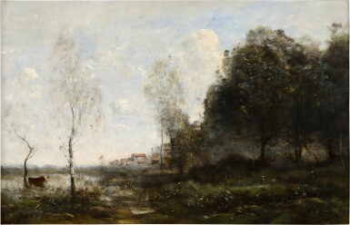 View full screen - View 1 of Lot 140. Memory of Saint-Ouen, Cow at the Pond (Souvenir de Saint-Ouen, Vache À L'Étang).