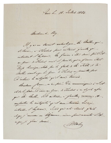 View full screen - View 1 of Lot 144. Suez Canal--Nubar Pasha, Egyptian Foreign Minister | Five letters on the construction of the canal, 1864.